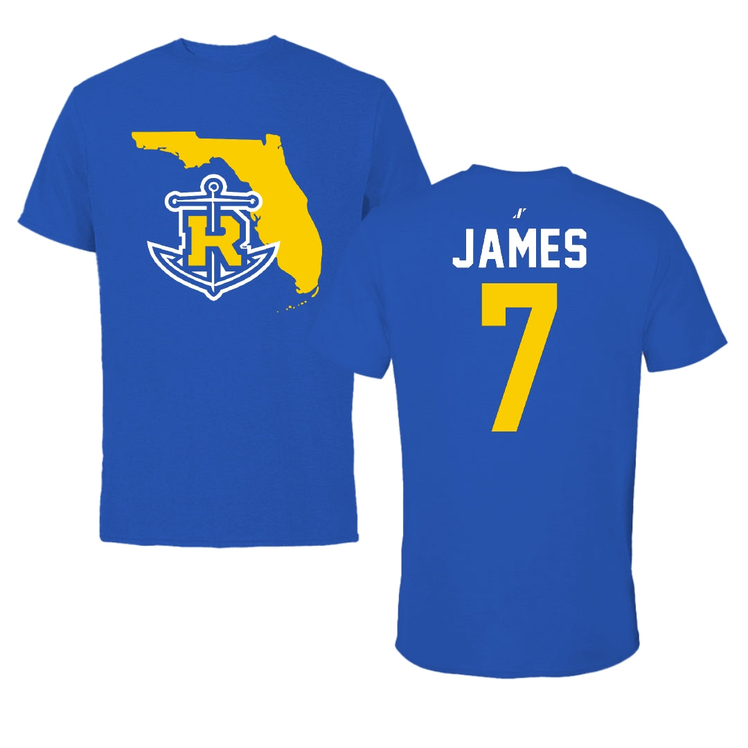Rollins College Basketball Blue State Performance Tee - #7 Cheo James