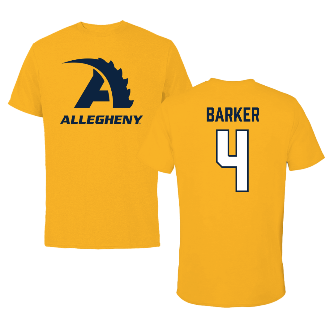 Allegheny College Basketball Gold Tee - #4 Luke Barker