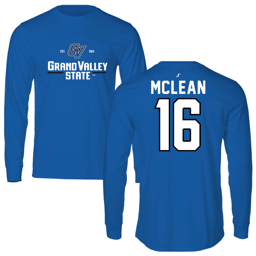 Grand Valley State University Football Blue General Performance Long Sleeve - #16 Luke McLean