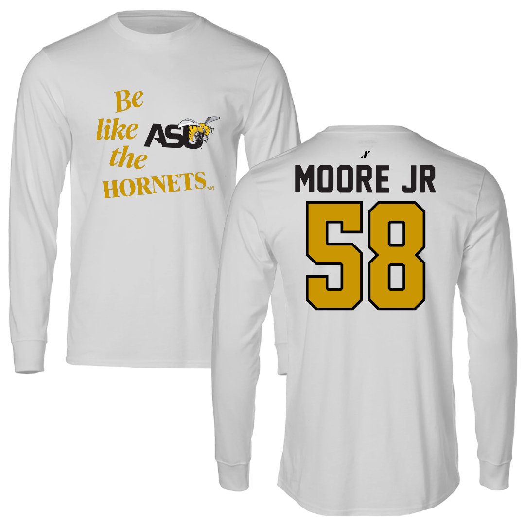 Alabama State University Football Light Gray Be Like Us Performance Long Sleeve - #58 Michael Moore Jr