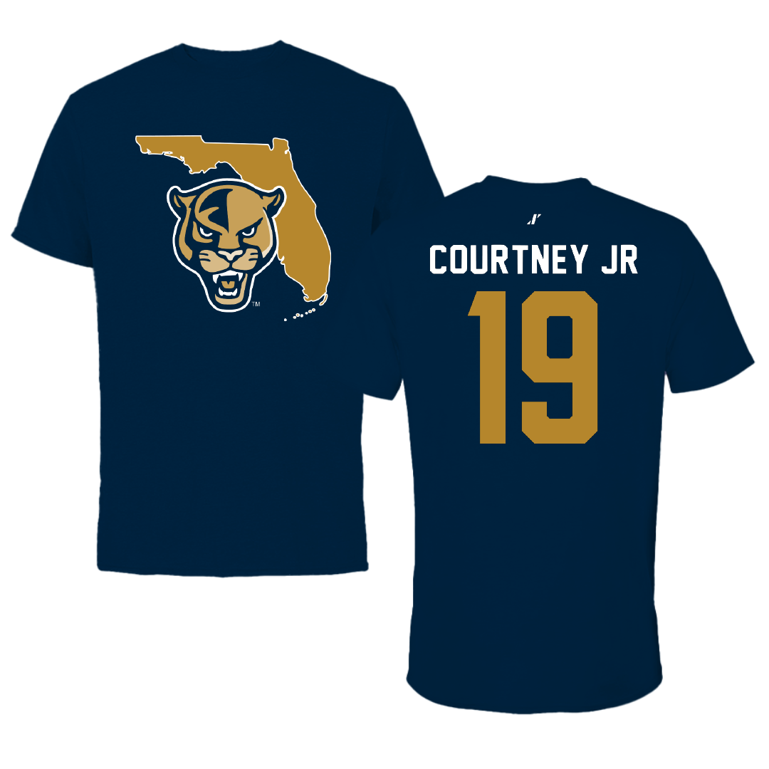 Florida International University Football Navy State Tee - #19 Percy Courtney Jr