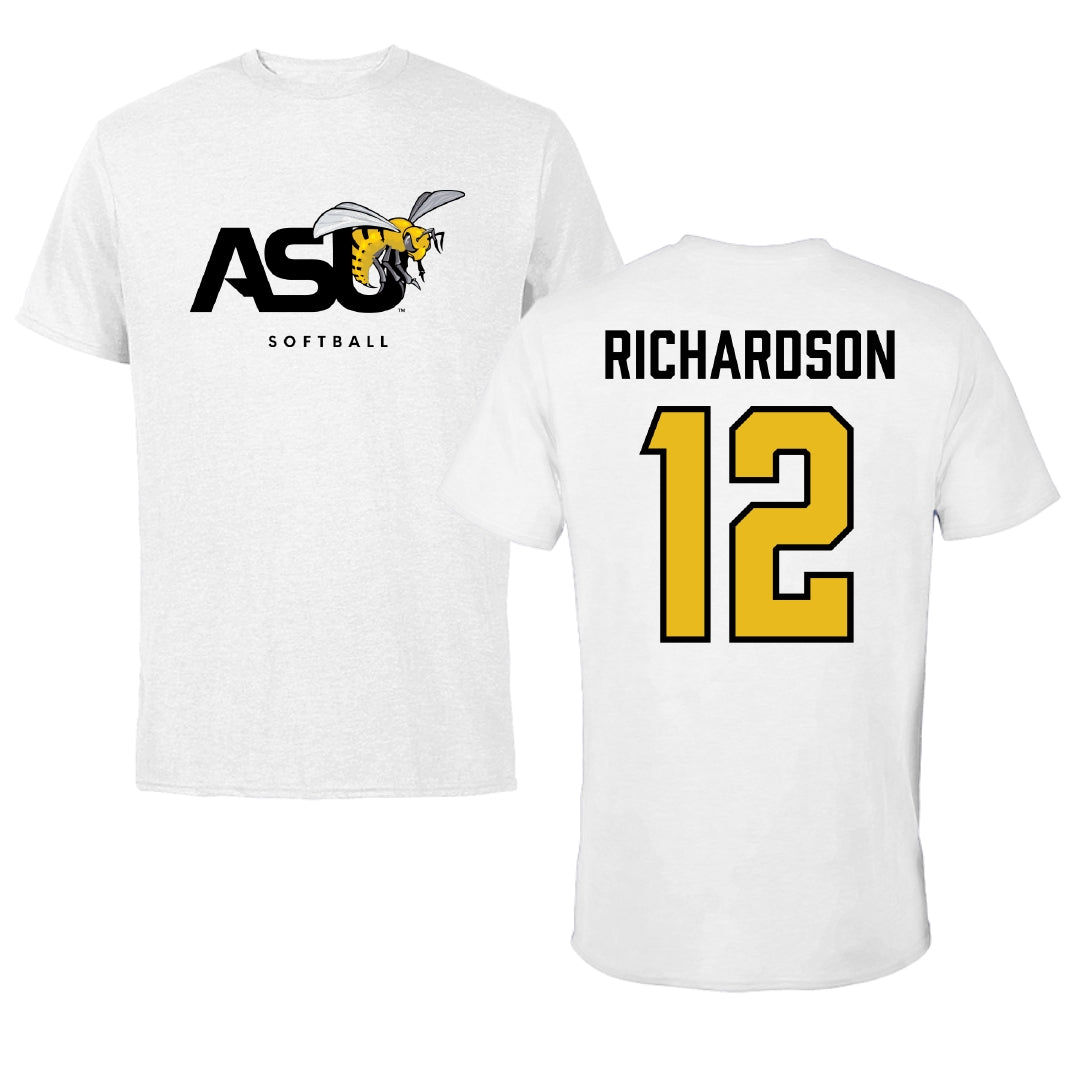 Alabama State University Softball White ASU Performance Tee - #12 Leah Richardson