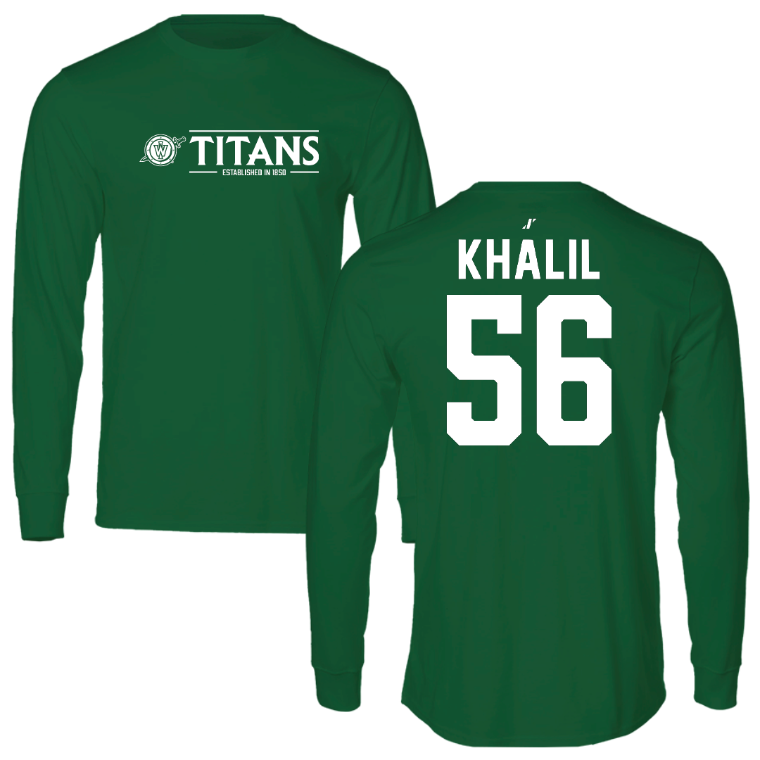 Illinois Wesleyan University Football Green General Performance Long Sleeve - #56 Mo Khalil