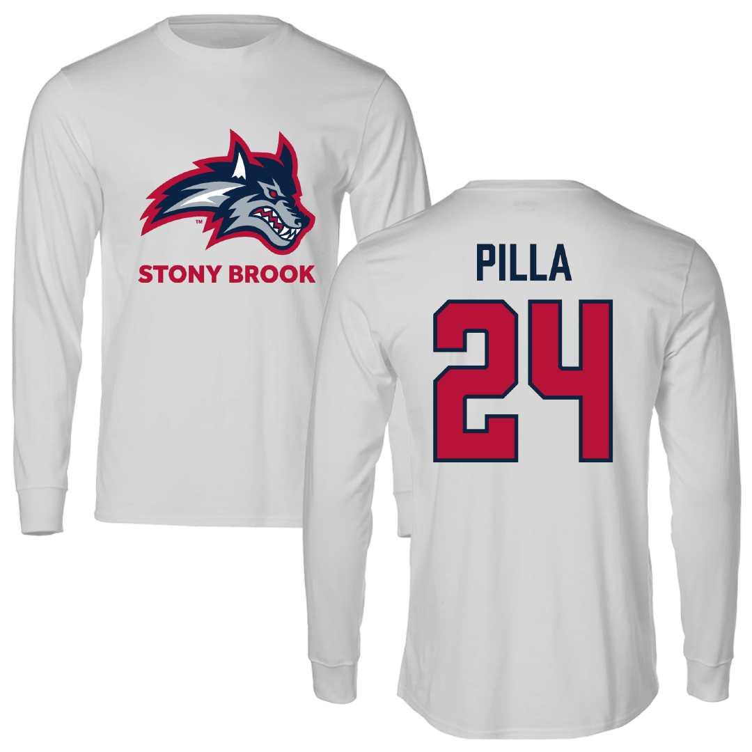 Stony Brook University Baseball Light Gray Performance Long Sleeve - #24 Johnny Pilla