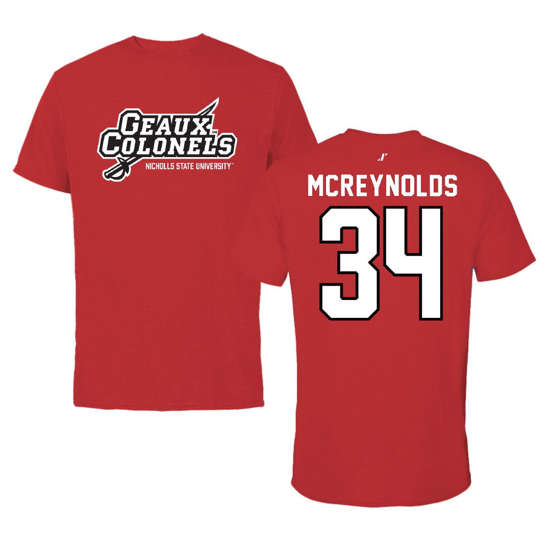 Nicholls State University Soccer Red General Tee - #34 Mallory McReynolds