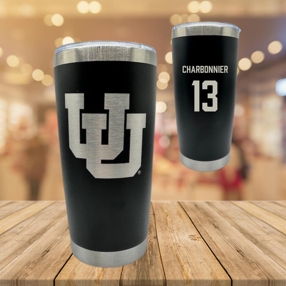 University of Utah Lacrosse Black Stainless Steel Tumbler - #13 Luc Charbonnier