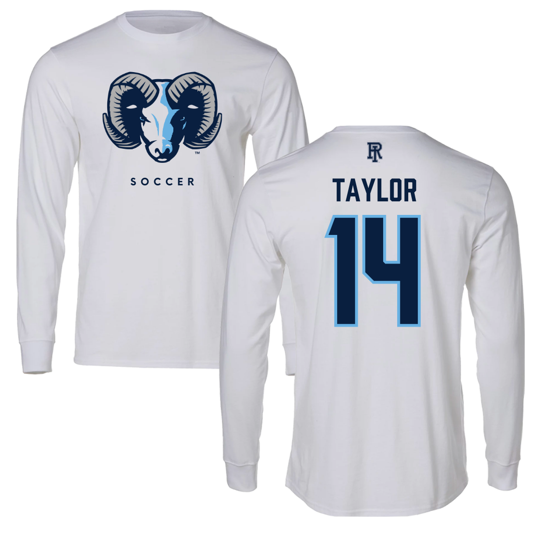 University of Rhode Island Soccer White Performance Long Sleeve - #14 Mathias Taylor