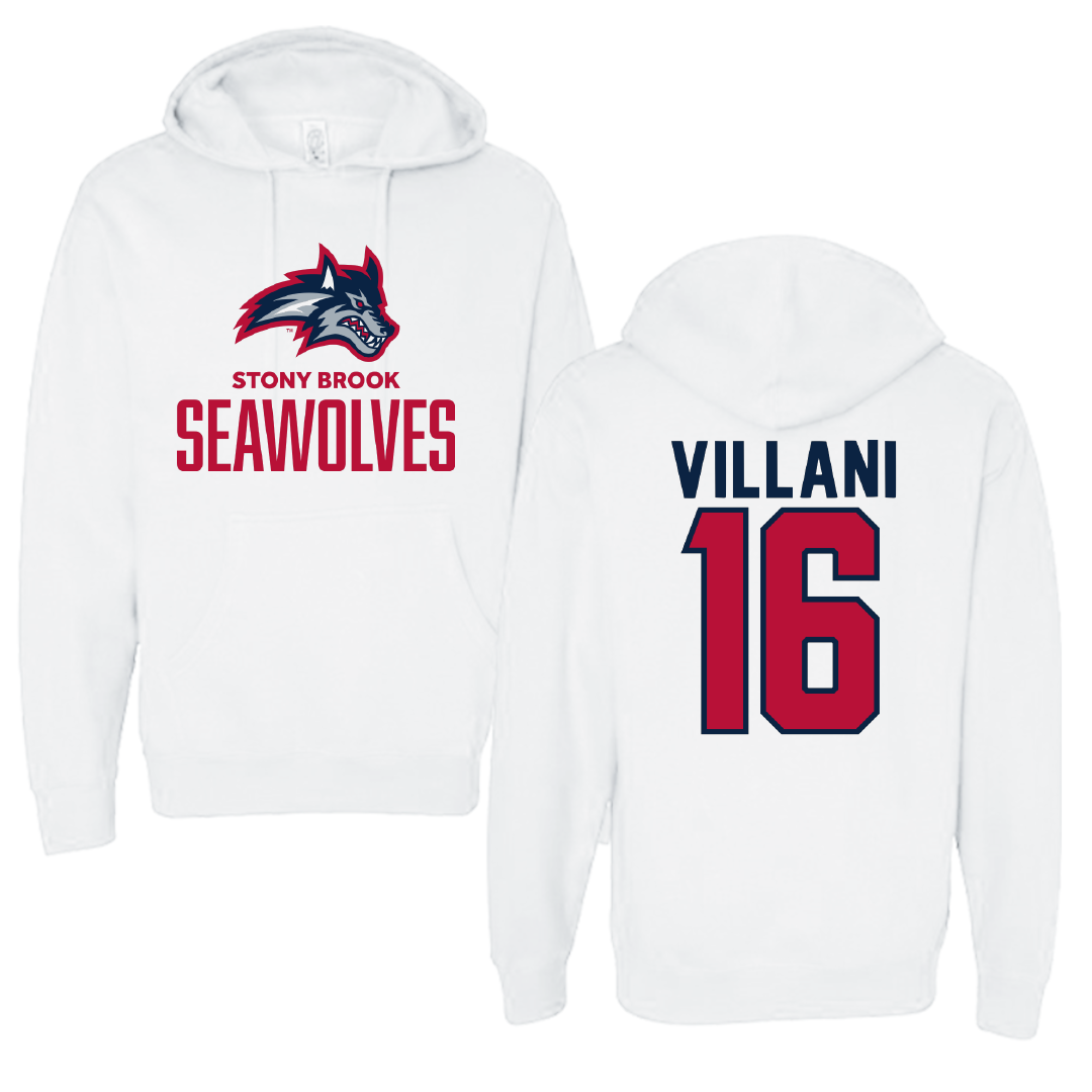 Stony Brook University Baseball White Hoodie - #16 Mike Villani