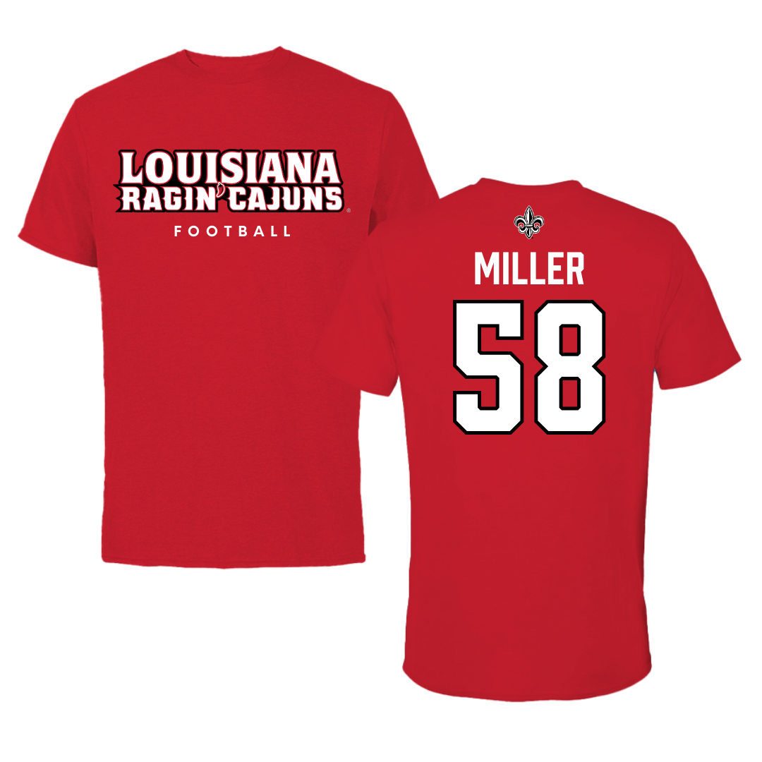 University of Louisiana at Lafayette Football Red Tee - #58 Grant Miller