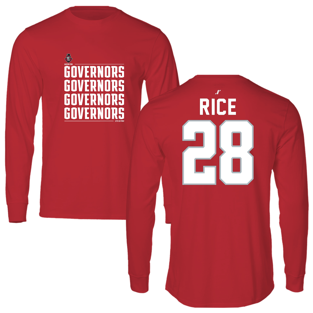Austin Peay State University Baseball Red General Performance Long Sleeve - #28 Cannon Rice