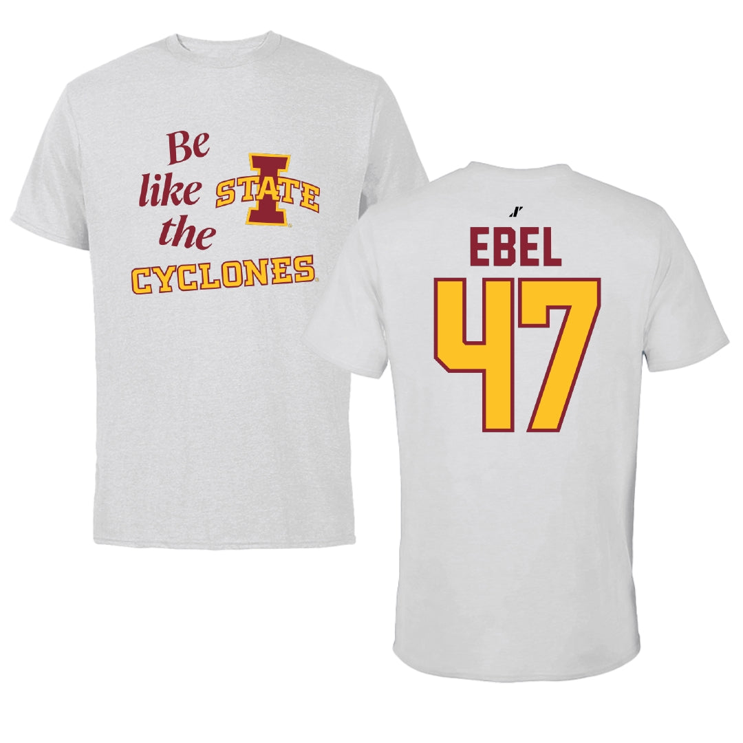 Iowa State University Football Light Gray Be Like Us Performance Tee - #47 Kooper Ebel