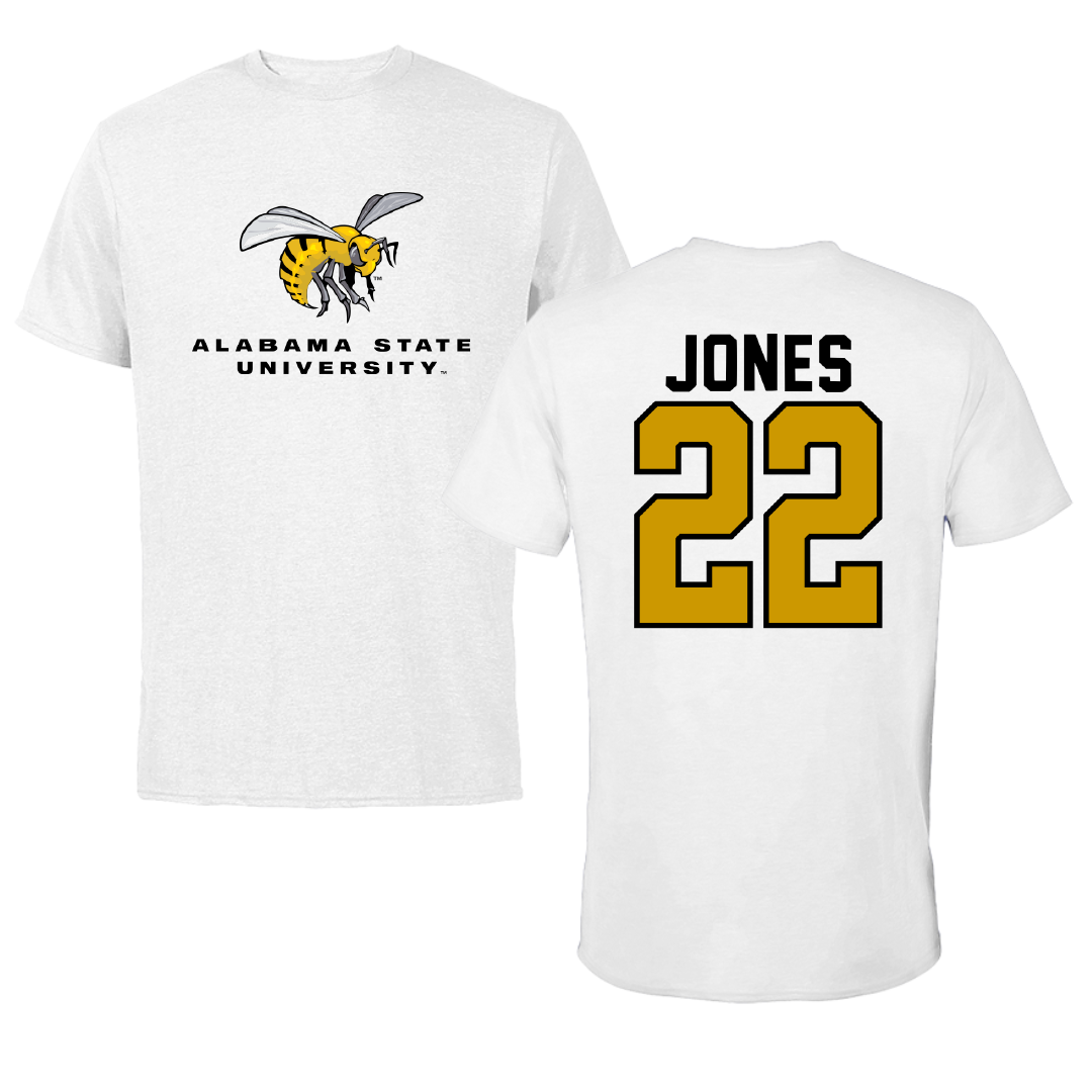 Alabama State University Soccer White Performance Tee - #22 Summer Jones