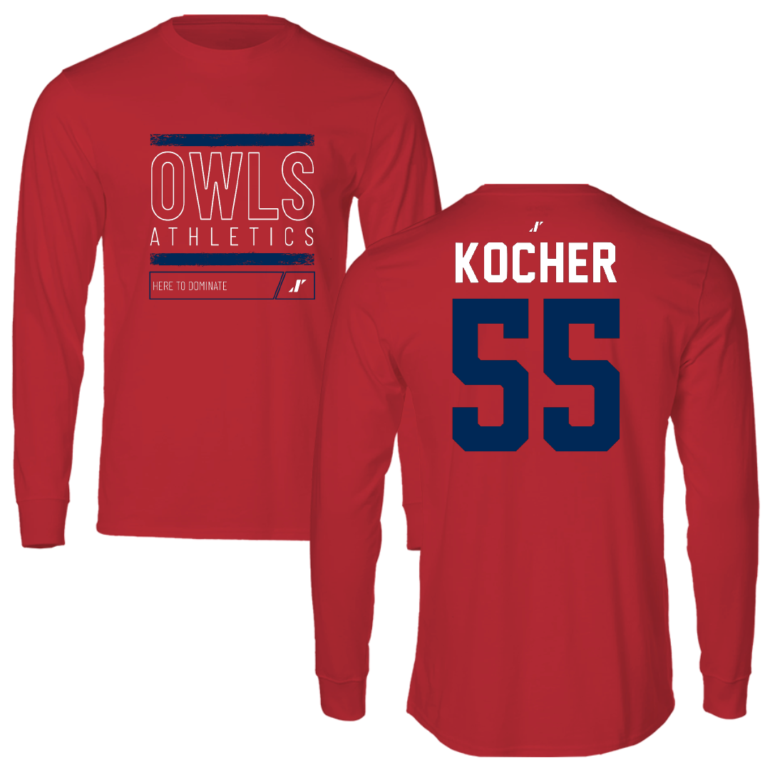 Florida Atlantic University Football Red Dominate Long Sleeve - #55 Alexander Kocher