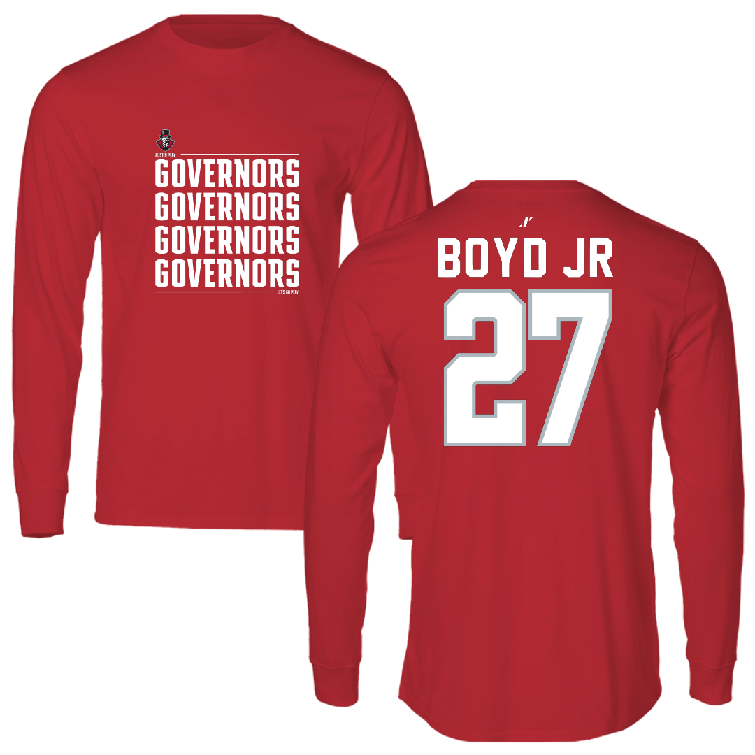 Austin Peay State University Football Red General Long Sleeve - #27 Tetoe Boyd Jr
