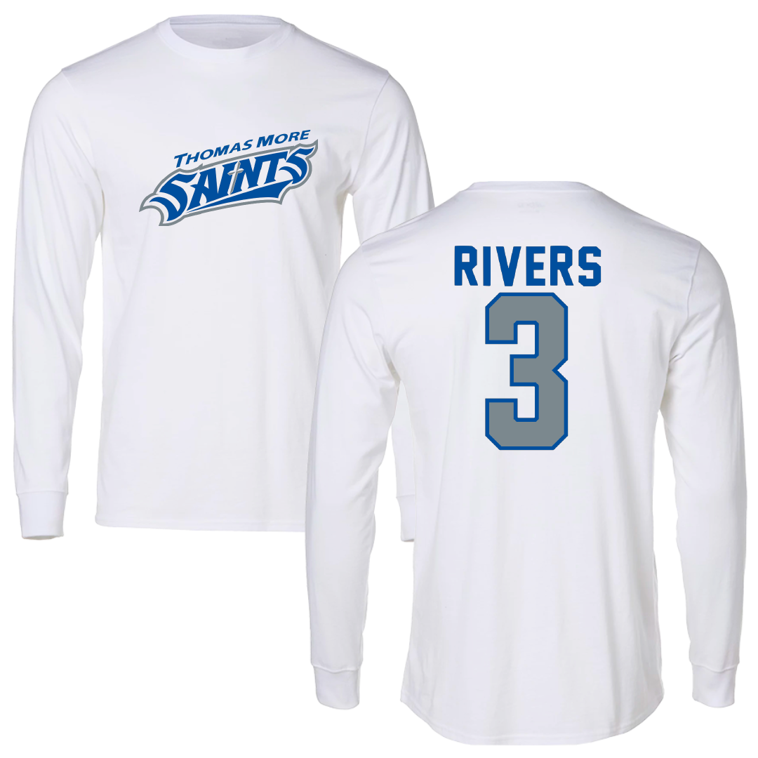 Thomas More University Football White Performance Long Sleeve - #3 Jevan Rivers
