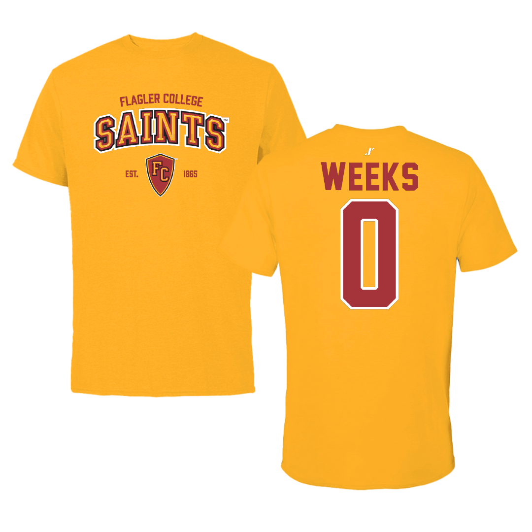 Flagler College Basketball Gold General Performance Tee - #0 Aspen Weeks