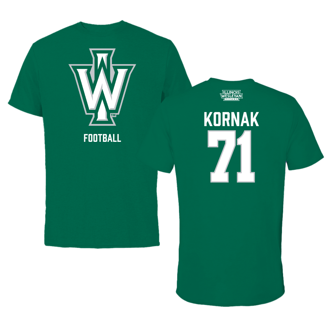 Illinois Wesleyan University Football Green Tee - #71 Brady Kornak