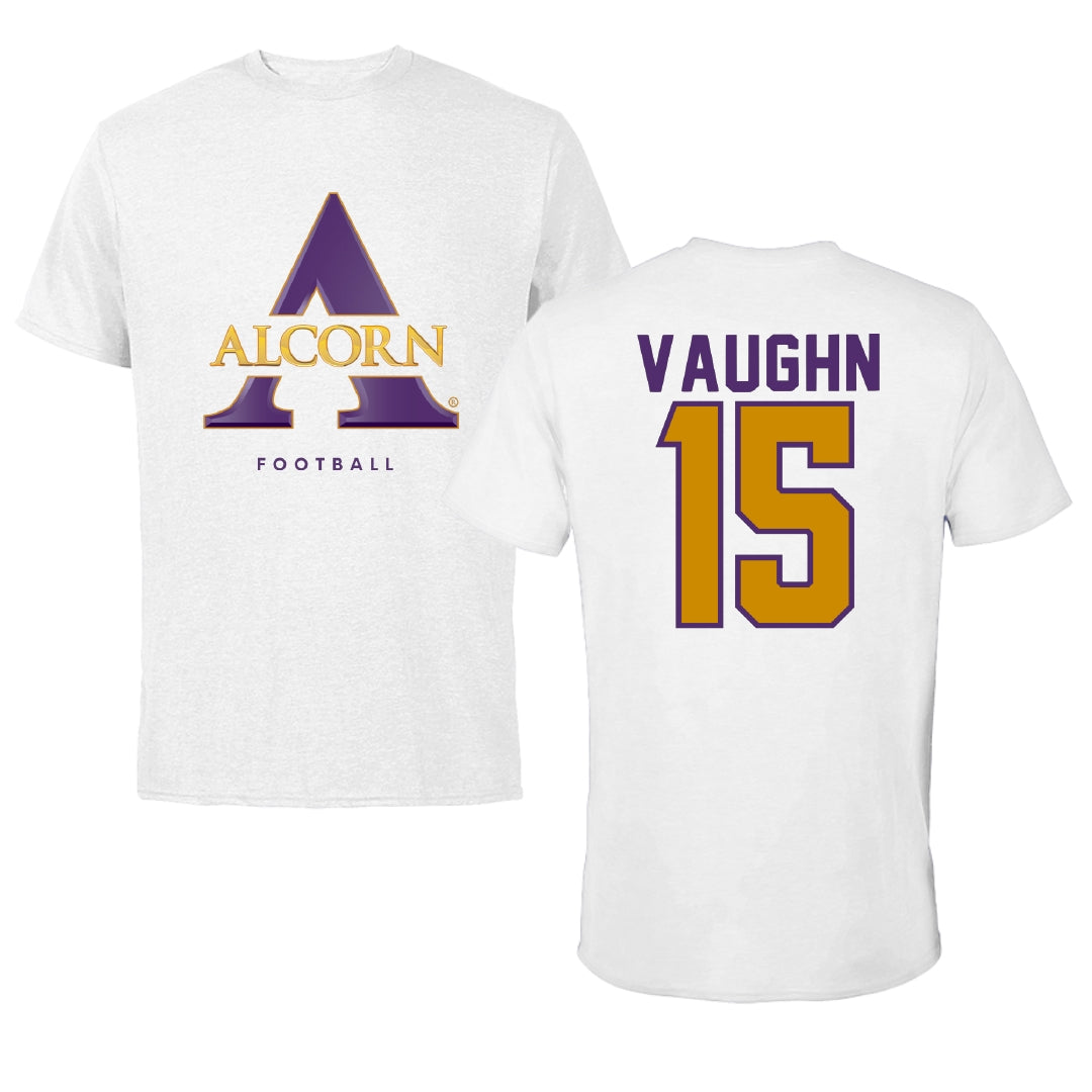 Alcorn State University Football White Tee - #15 Xzavier Vaughn
