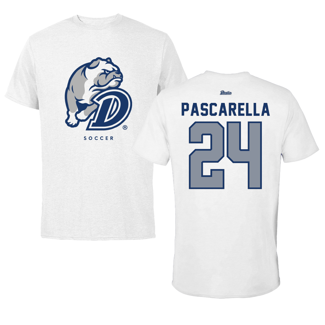 Drake University Soccer White Performance Tee - #24 Jordan Pascarella