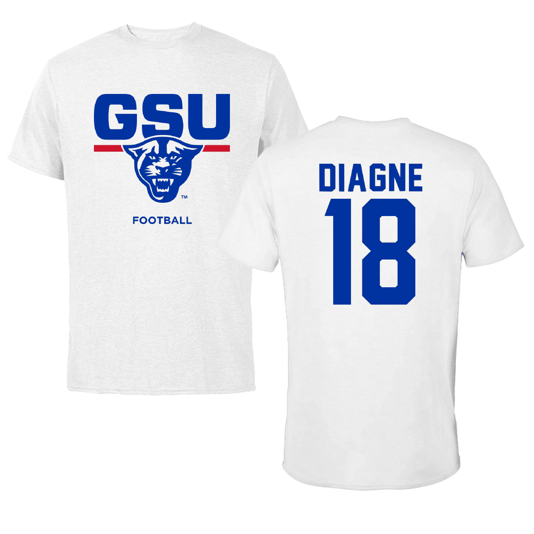 Georgia State University Football White Tee - #18 Chams Diagne