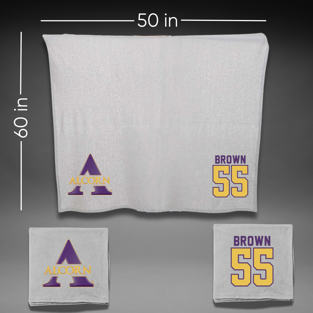 Alcorn State University Football Gray Blanket - #55 Tramel Brown