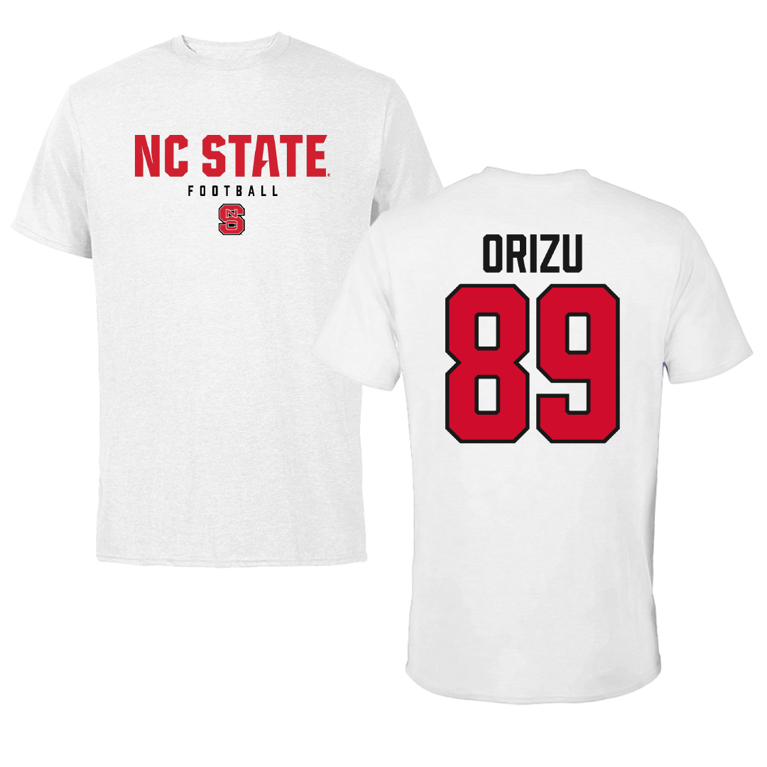 North Carolina State University Football White Performance Tee - #89 Odera Orizu