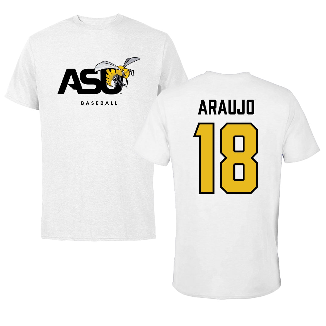 Alabama State University Baseball White ASU Tee - #18 Caio Araujo