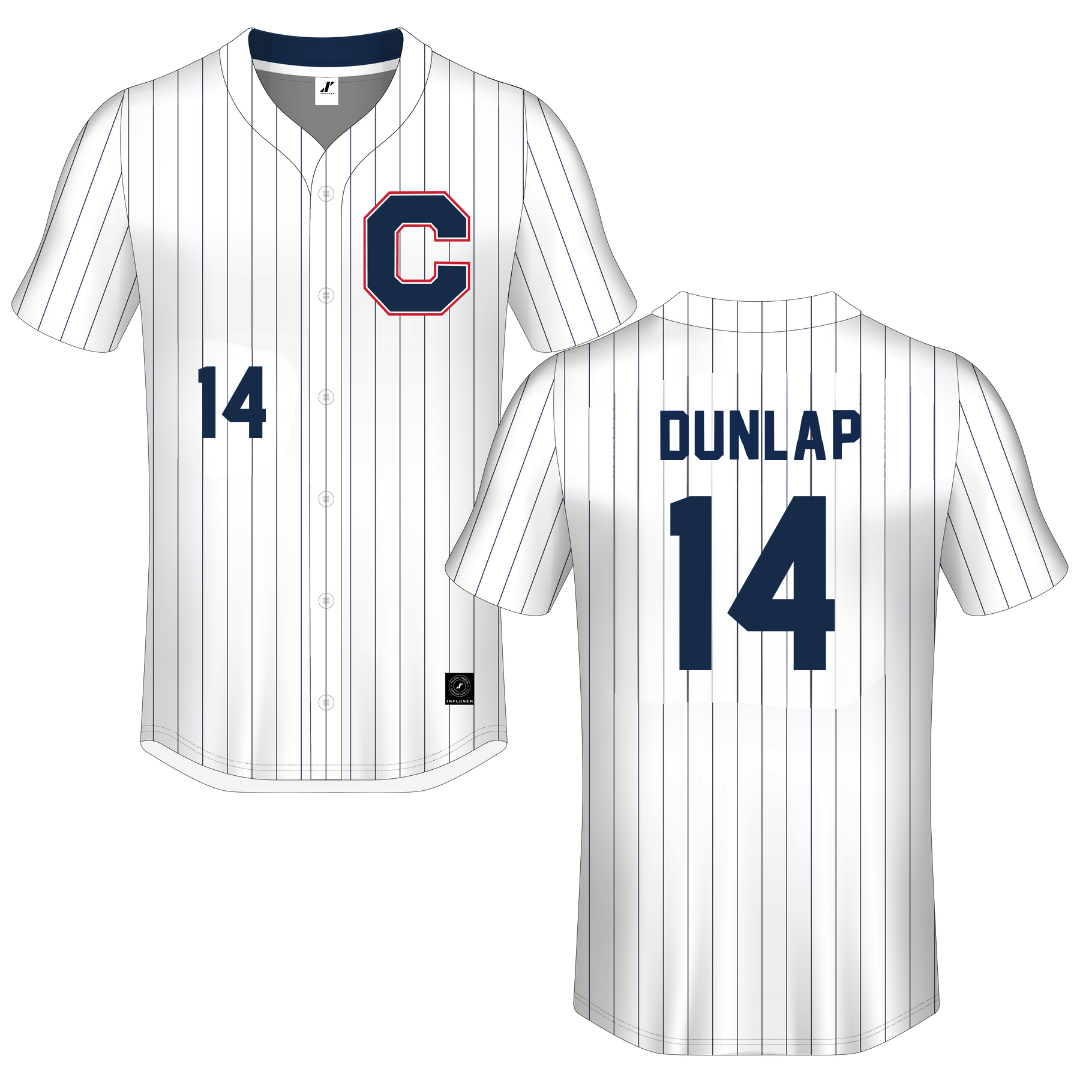 Catawba College White Pinstripe Button-Down Jersey - #14 James Dunlap