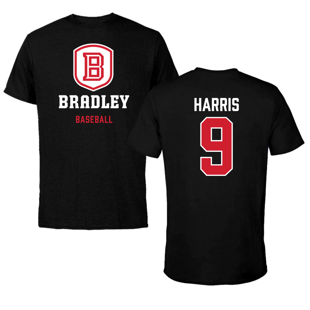 Bradley University Baseball Black Block Performance Tee - #9 Easton Harris