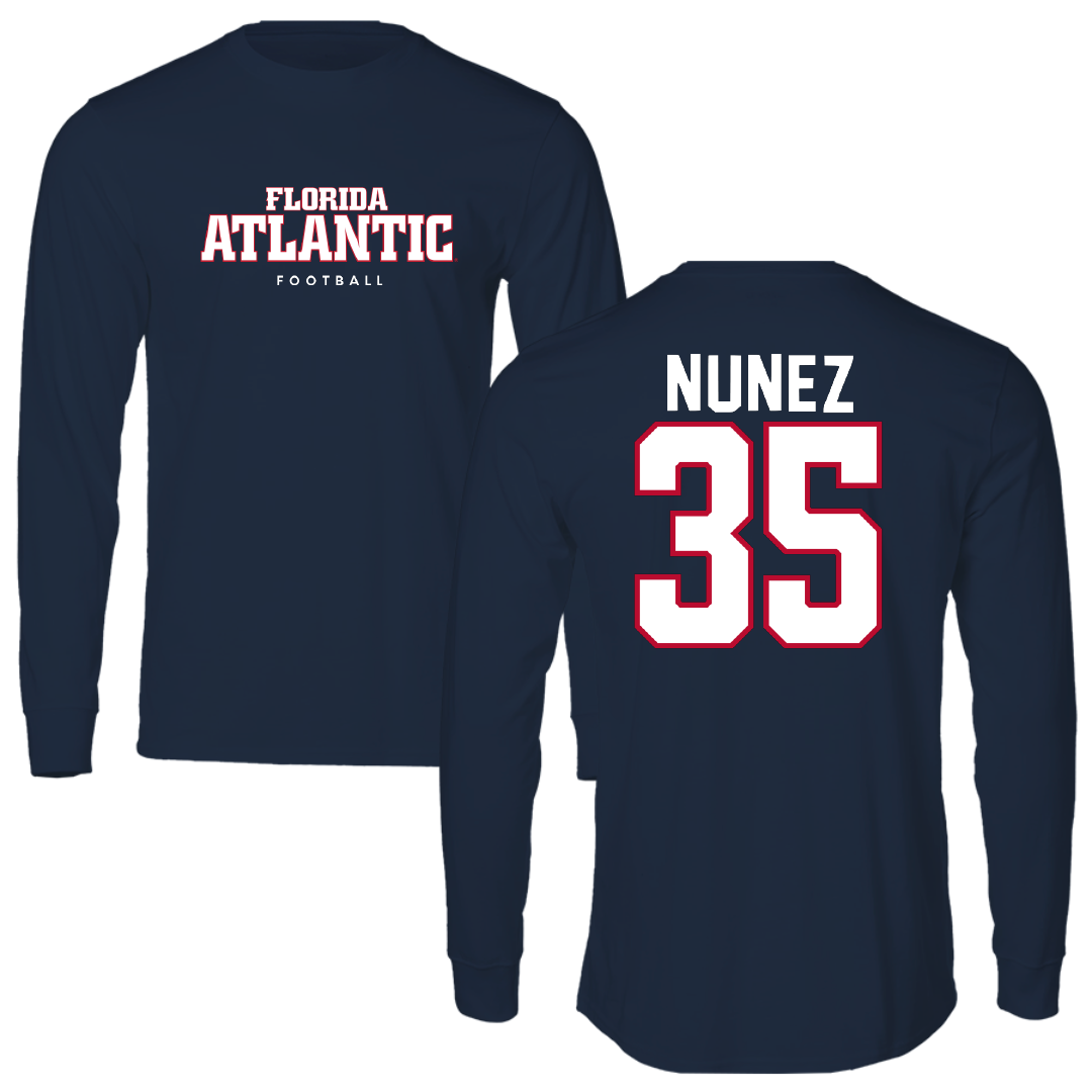 Florida Atlantic University Football Navy Block Performance Long Sleeve - #35 Eduardo Nunez