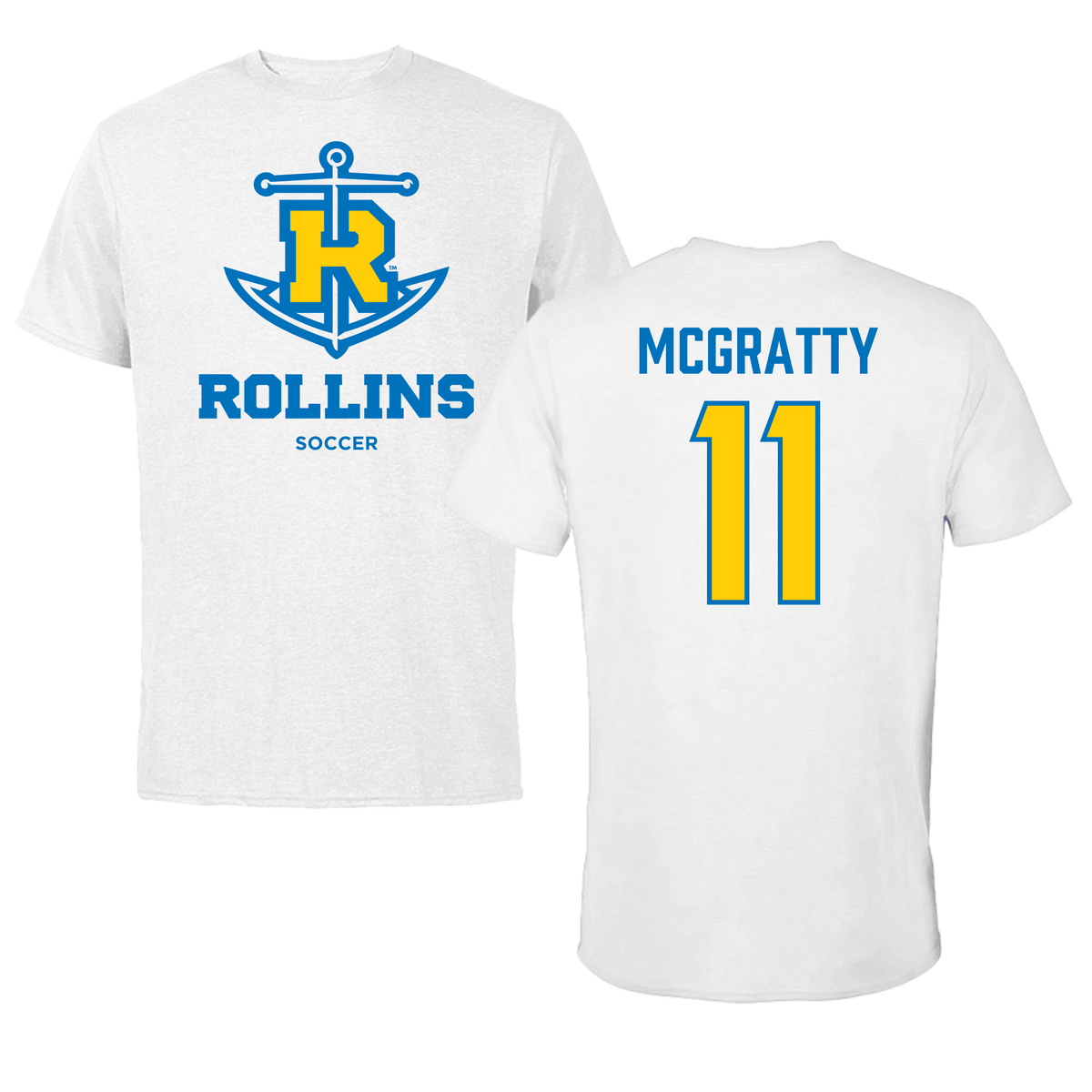 Rollins College Soccer White Tee - #11 Ryland McGratty