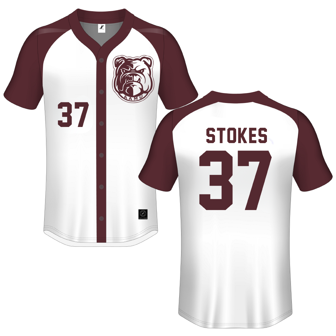 Alabama A&M University White Button-Down Jersey - #37 Kobe Stokes