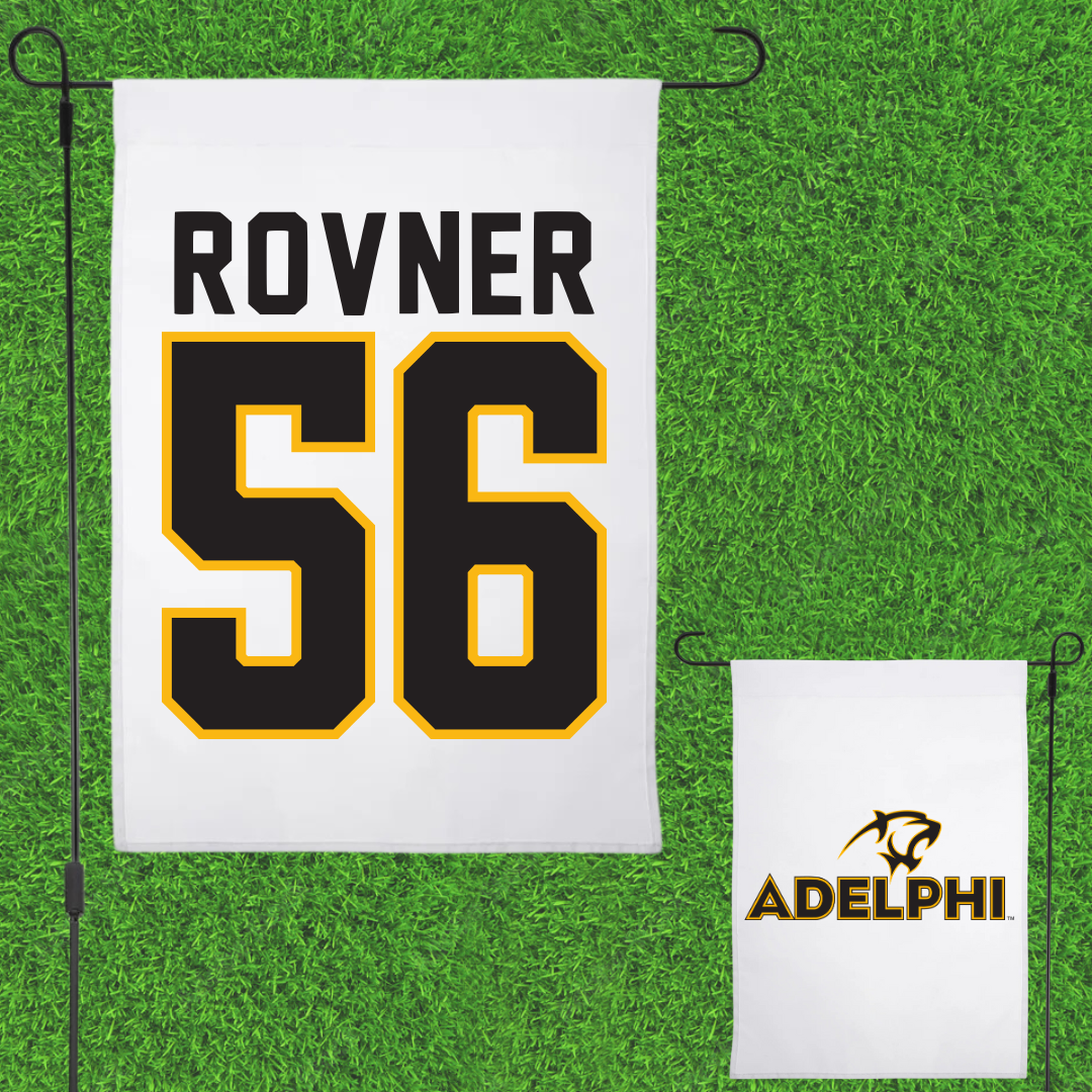 Adelphi University Baseball White Garden Flag - #56 Zach Rovner