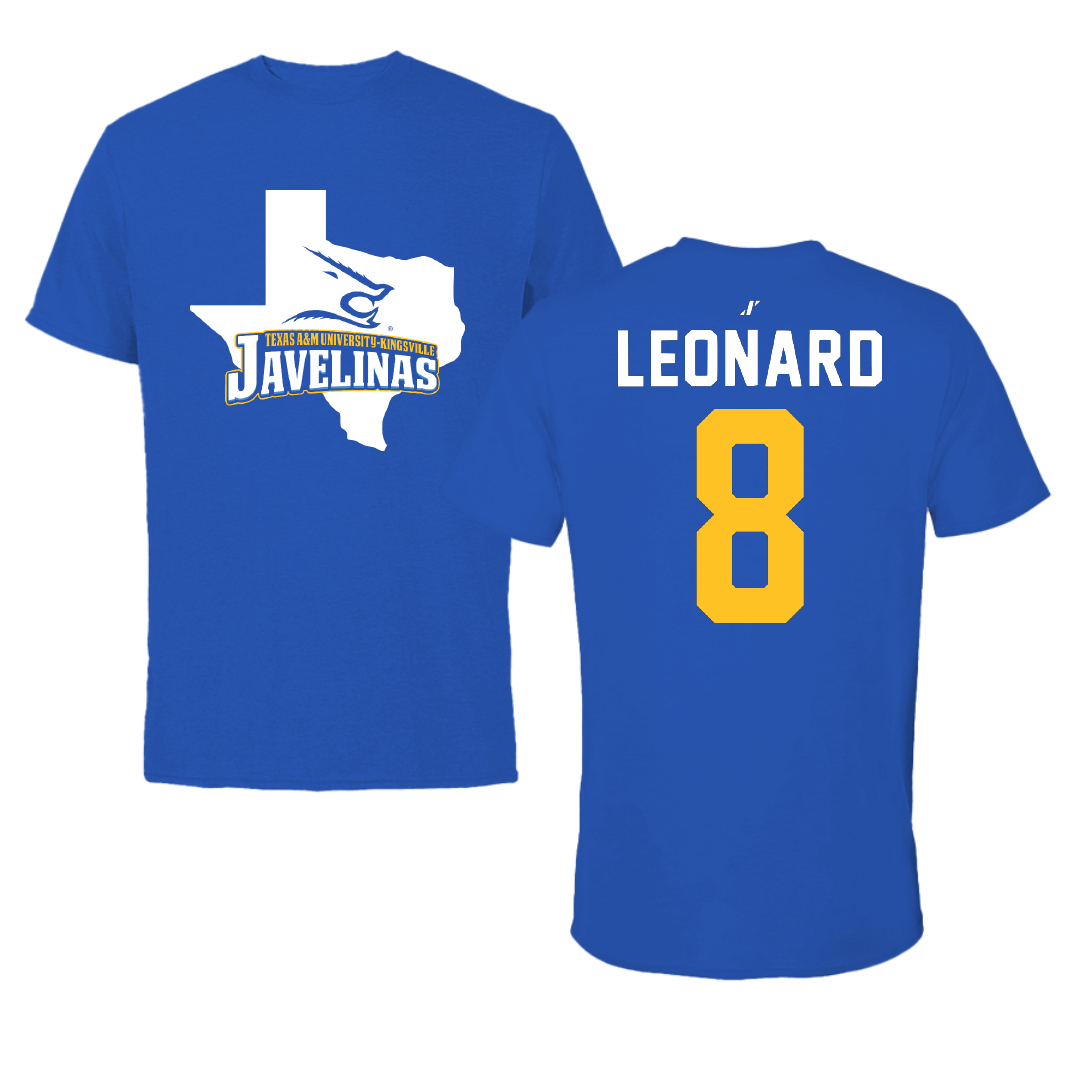 Texas A&M University-Kingsville Football Blue State Tee - #8 Khalen Leonard
