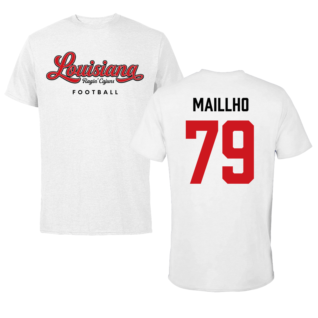 University of Louisiana at Lafayette Football White Performance Tee - #79 Andre Maillho