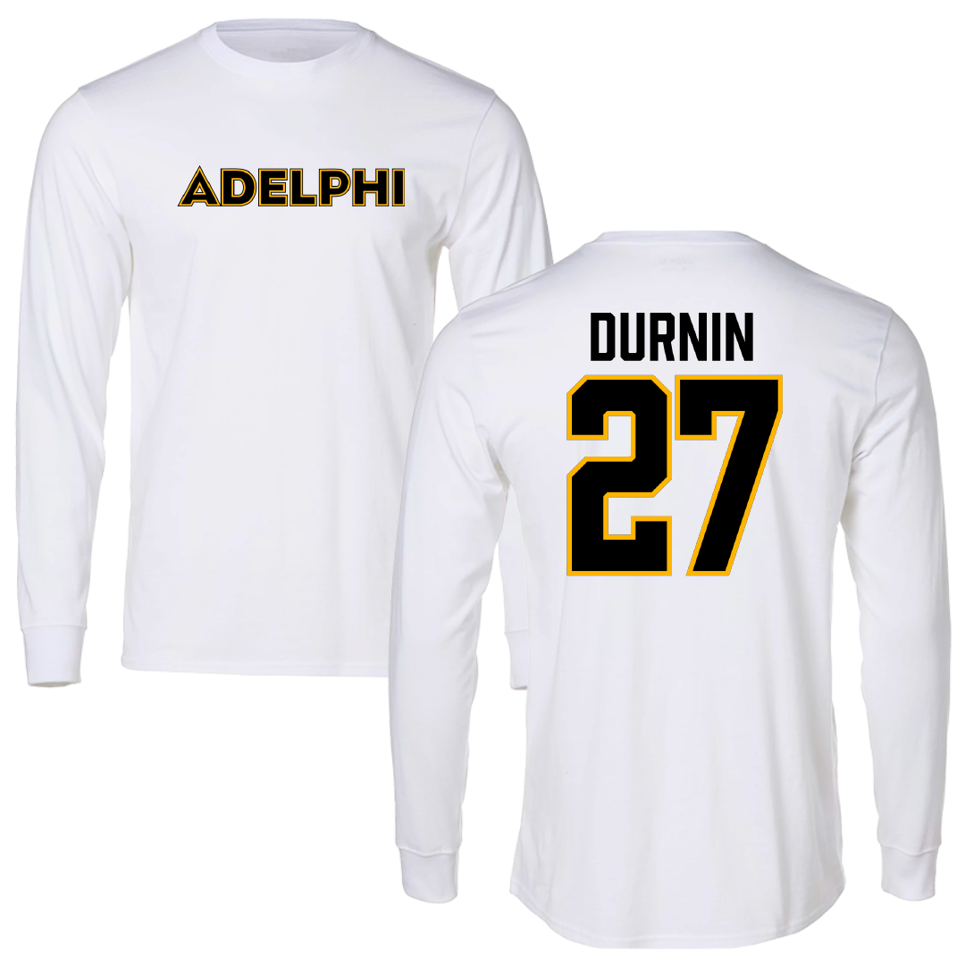 Adelphi University Lacrosse White Performance Long Sleeve - #27 Ryan Durnin