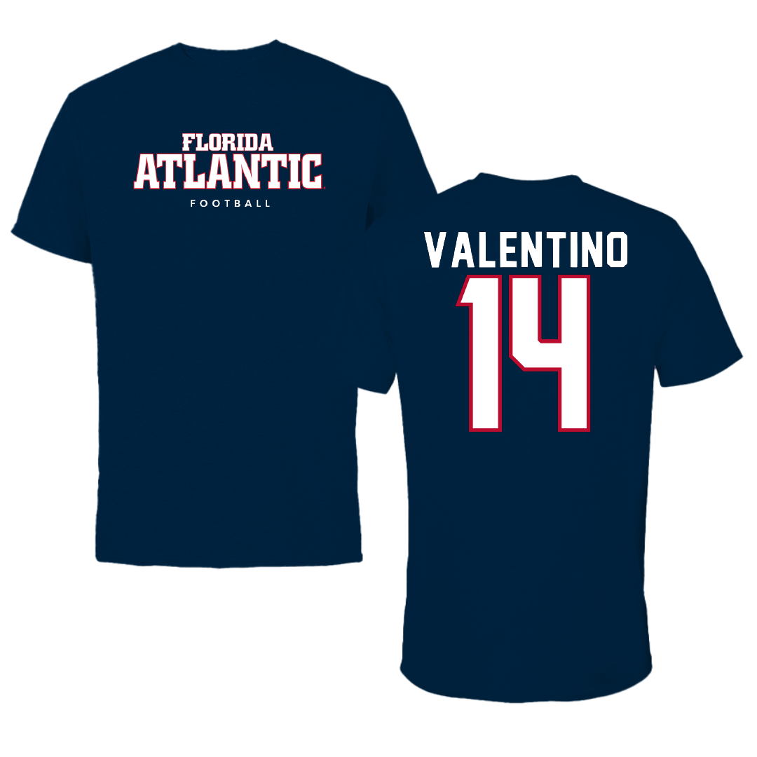 Florida Atlantic University Football Navy Block Tee - #14 Michael Valentino