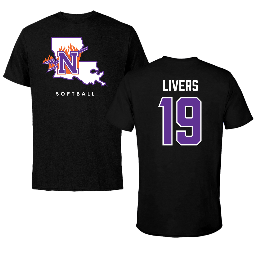 Northwestern State University Softball Black Block Tee - #19 Sophia Livers