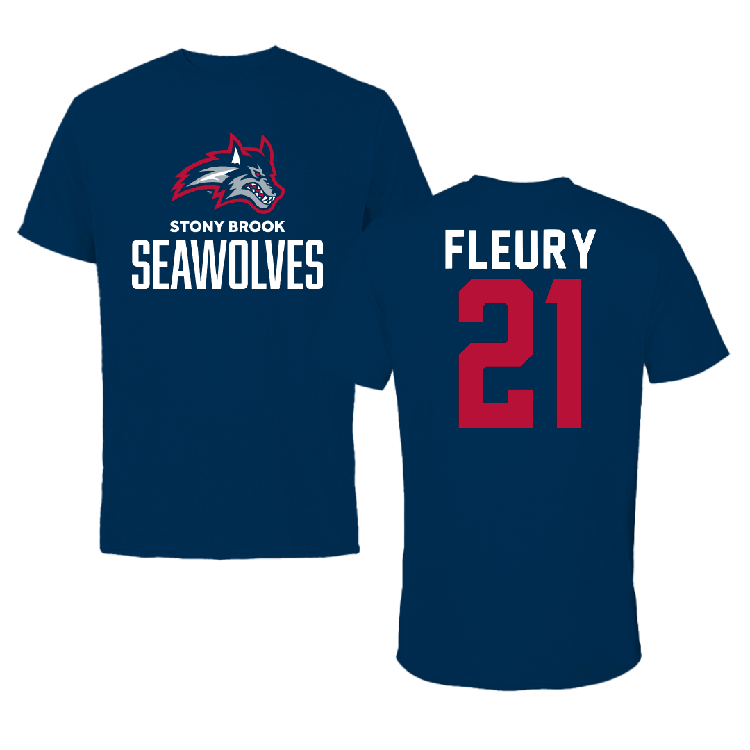 Stony Brook University Soccer Navy Performance Tee - #21 Alex Fleury