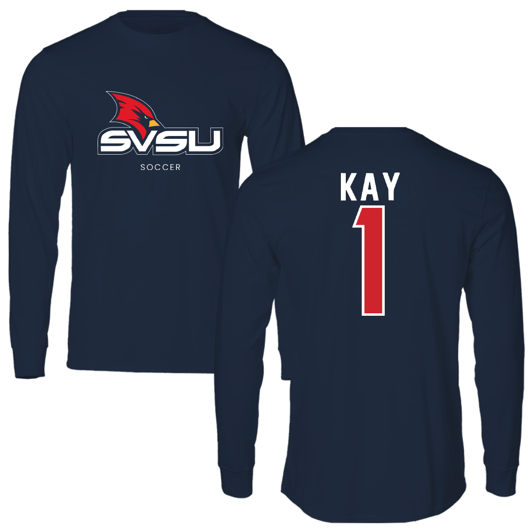 Saginaw Valley State University Soccer Navy Performance Long Sleeve - #1 Nick Kay