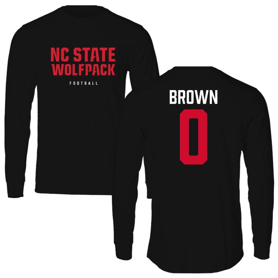 North Carolina State University Football Black Performance Long Sleeve - #0 Sean Brown