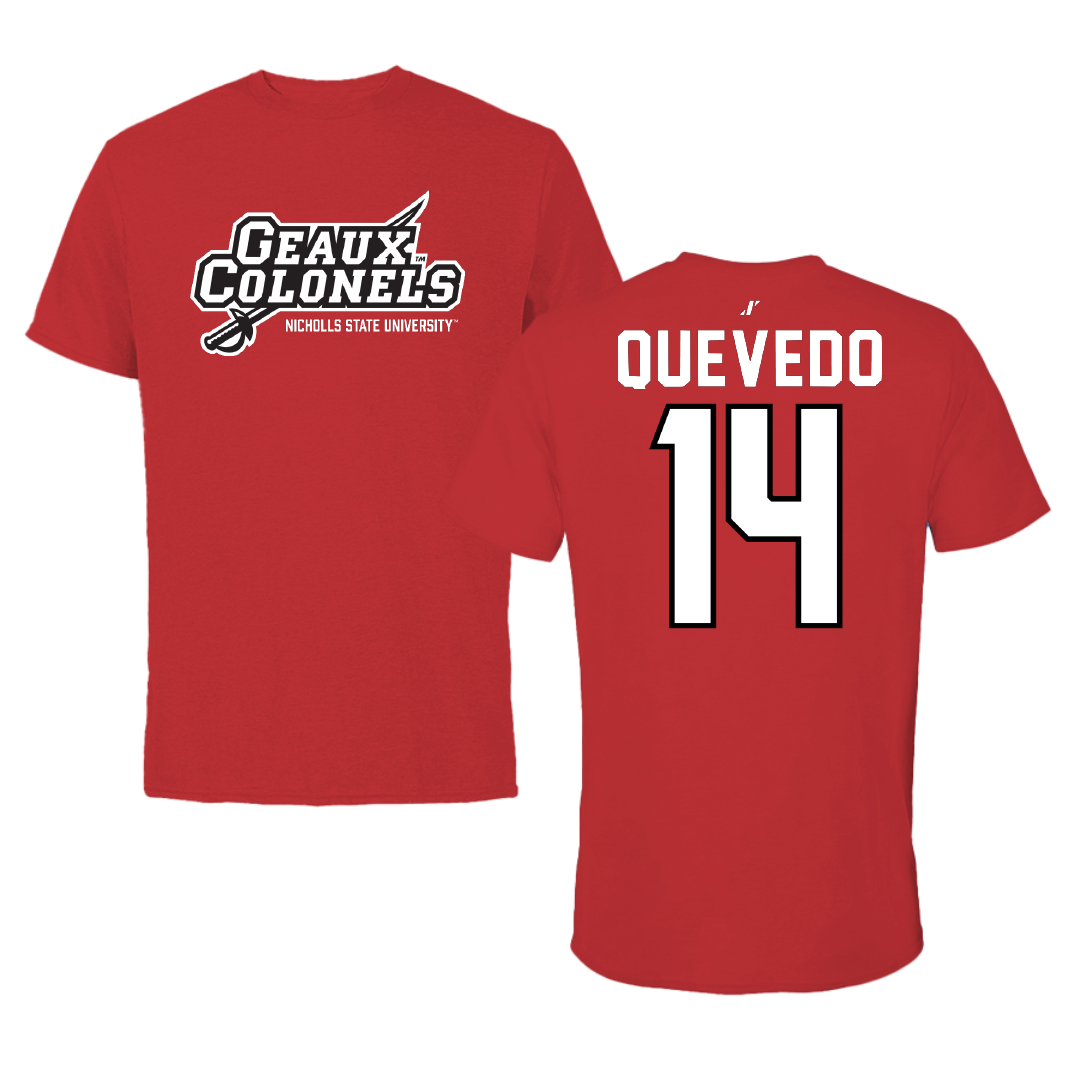 Nicholls State University Baseball Red General Tee - #14 Michael Quevedo