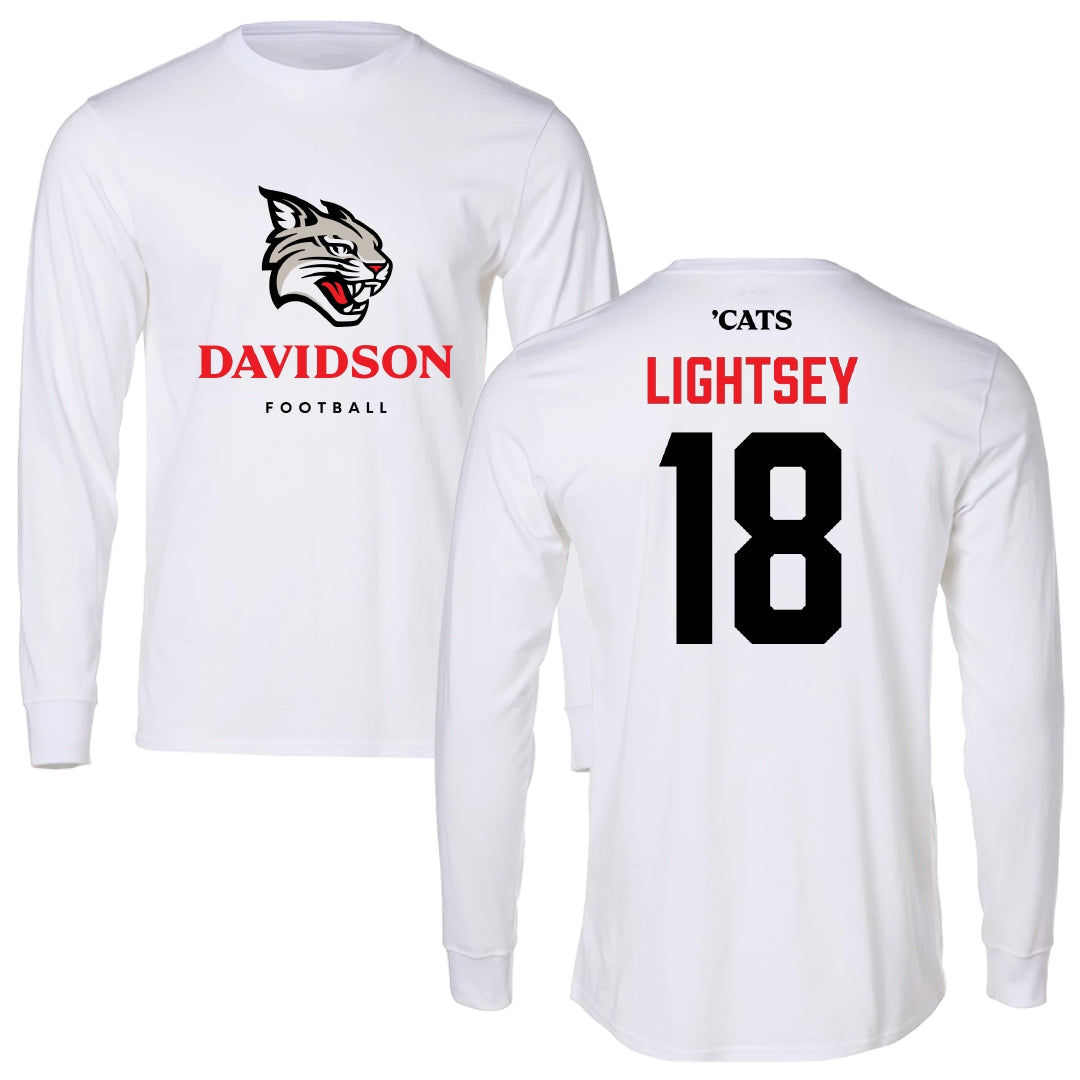 Davidson College Football White Performance Long Sleeve - #18 Jacary Lightsey