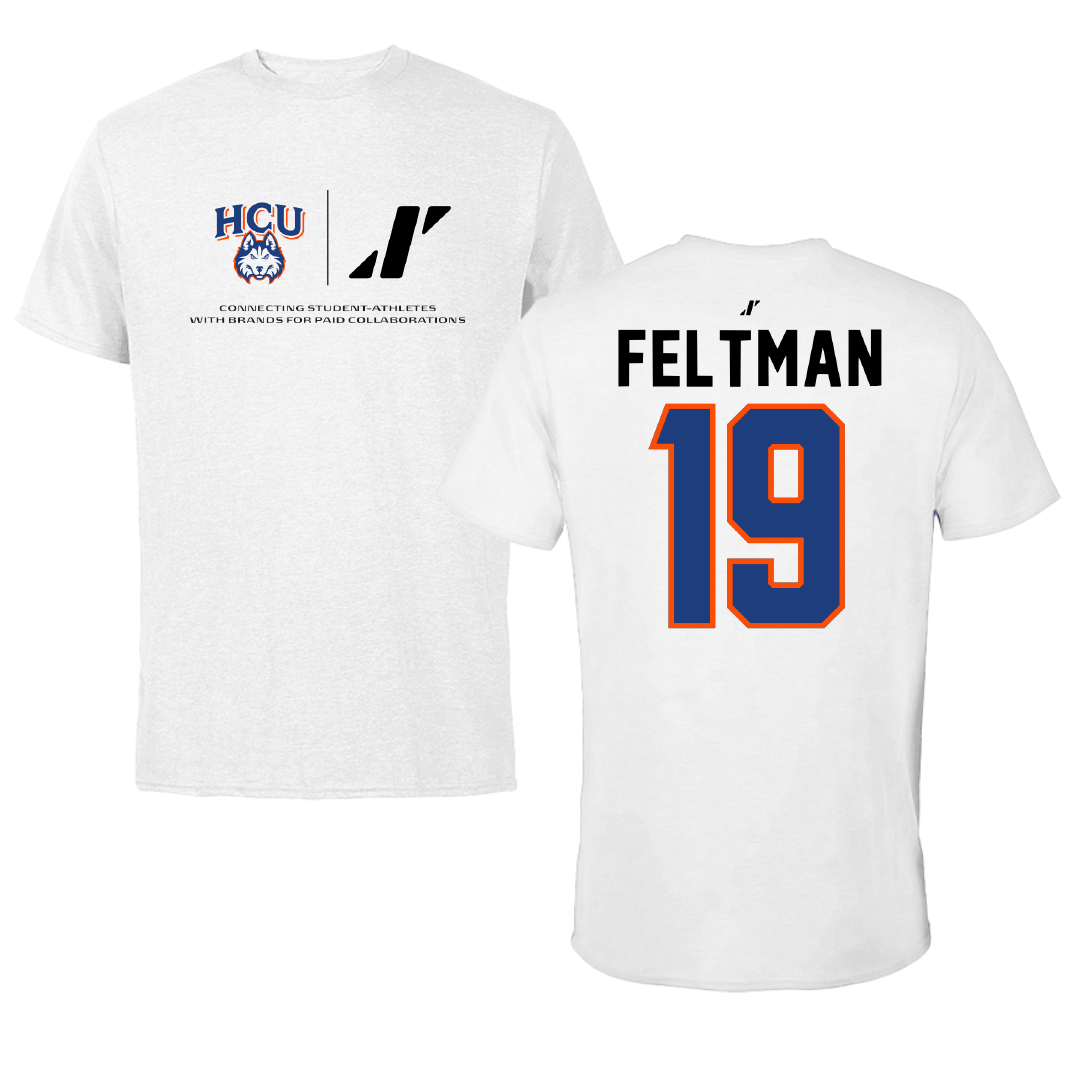 Houston Christian University Baseball White Rally Performance Tee - #19 Jett Feltman