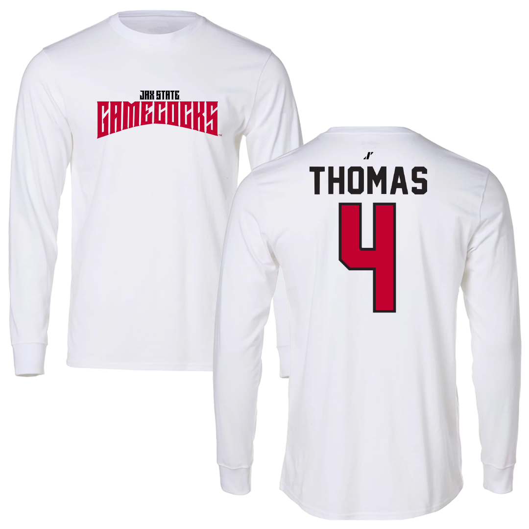 Jacksonville State University Baseball White Classics Long Sleeve - #4 Kenskey Thomas
