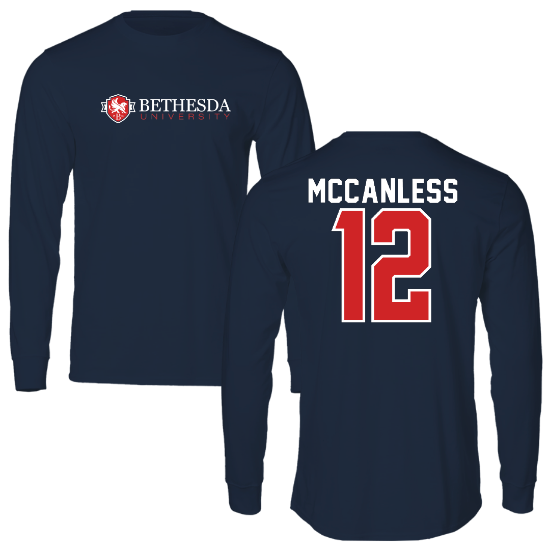 Bethesda University Basketball Navy Performance Long Sleeve - #12 Jordan McCanless