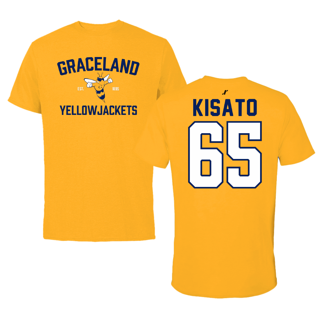 Graceland University Football Gold General Performance Tee - #65 Dominic Kisato