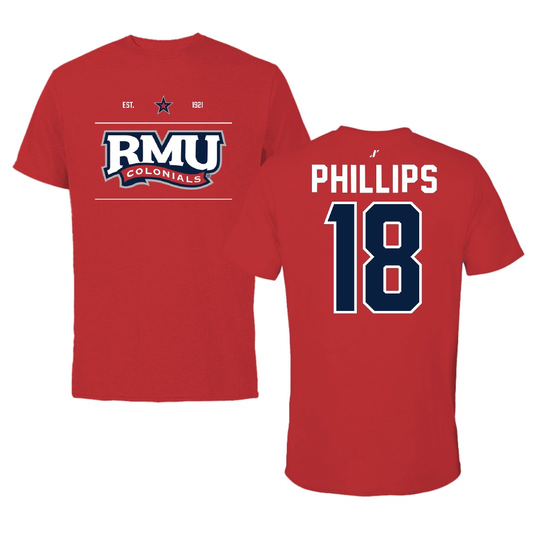 Robert Morris University Ice Hockey Red General Tee - #18 Jersey Phillips