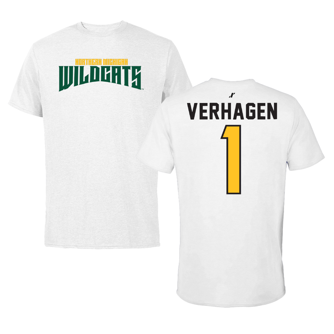 Northern Michigan University Basketball White Classic Performance Tee - #1 Casey Verhagen