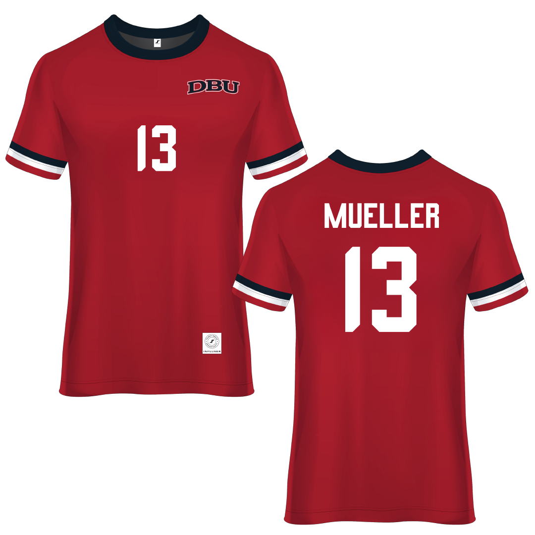 Dallas Baptist University Red Soccer Jersey - #13 Sam Mueller